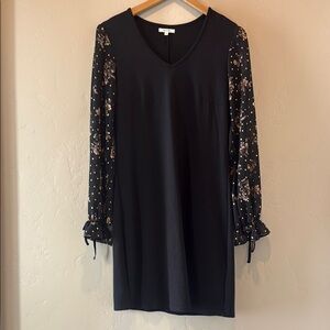 Maurices Floral Chiffon Sleeve Ponte Dress Size S